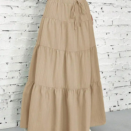 European and American Cross-Border New Style Wish Spring and Summer Women's Skirts, Tie-Strap Spliced Flared Skirts, Loose Long
