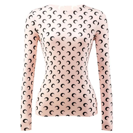 New Printed Mesh Women Base Shirt Spring Autumn Fashion Casual Long Sleeved Sun Protection Ice Silk Inner Layer Women's T-Shirt