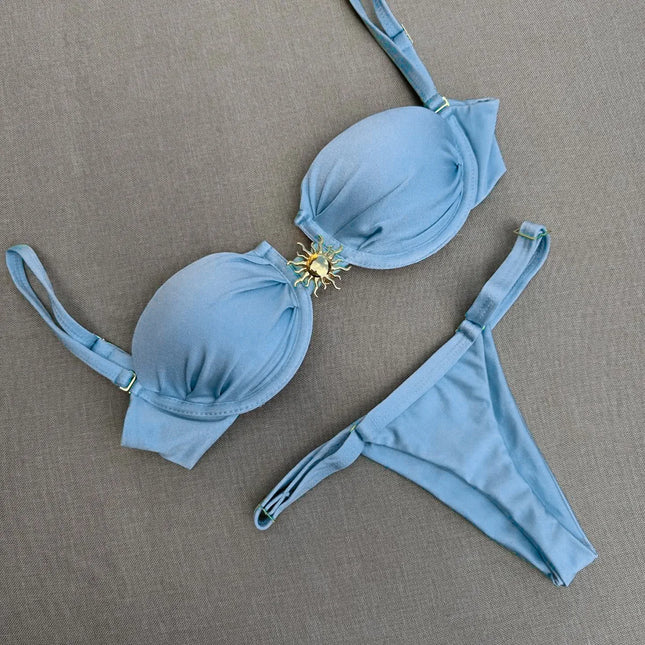 Dreiteiliger Badeanzug 2025 Neuer Bikini Sexy Einfarbig Split Damen-Bademode für Frauen