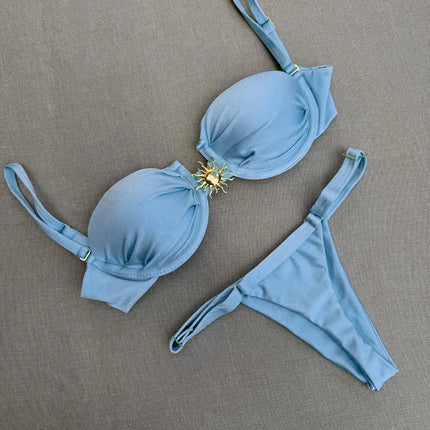 Three-Piece Swimsuit 2025 New Bikini Sexy Solid Color Split Women's Swimwear for Women