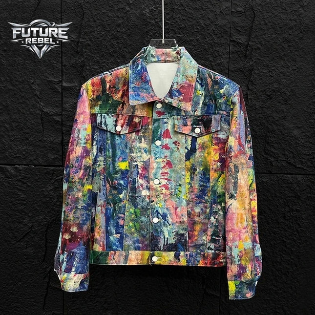 Chaqueta vaquera con estampado de grafiti Y2K, para hombre, ropa de calle informal, suelta, a la moda, Hip Hop, colorida, gótica, Harajuku, unisex