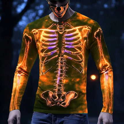Halloween Skeleton Prints Long Sleeve T-Shirts for Men Gothic Trendy Streetwear Casual Tops Halloween Party Tee 2025 Fall Winter