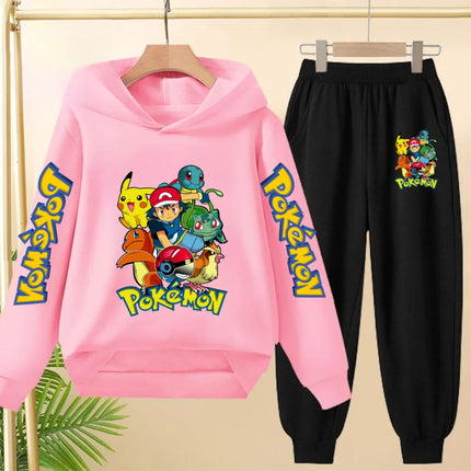 Children Kawaii Pokemons Long sleeves Hoodie Boy Girl 3-12Yrs Clothing Pikachu Sweatshirt Top+Pants Two-piece Casual Jogging Set
