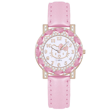 Sanrio Hello Kitty Watch for Teens & Adults, Stylish Synthetic Strap, Gemstone Accents, Multiple Pink Styles, Quartz Movement