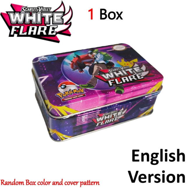 Pokémon-Karten-Blechdosen-Set 42 Stück Black Bolt White Flare Mega Evolution Spiel Anime Bankkarten für Kinder Sammlung Geschenk Kinderspielzeug