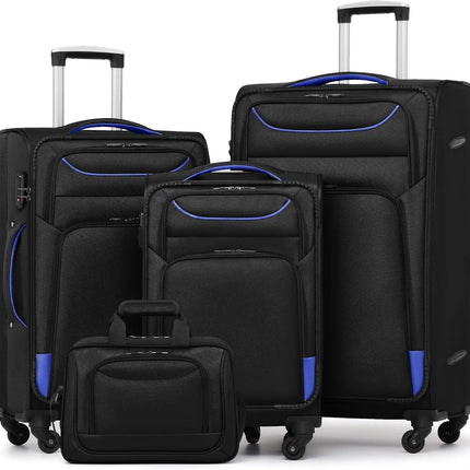 Coolife Luggage 4 Piece Set Suitcase Spinner TSA Lock Softshell lightweight (purple+sliver)