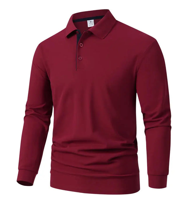 Neues Business-Casual-Langarmshirt für Herren, einfarbiges Poloshirt, modisch, atmungsaktiv, bequem, vielseitiges Oberteil