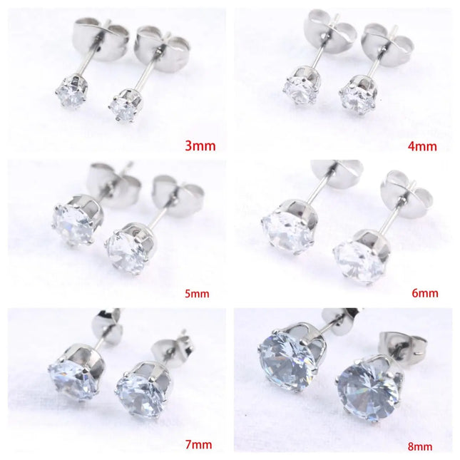 1 Pair Gold Sliver Color Stainless Steel Clear Cubic Zirconia Stud Earrings for Men Women Daily Wear - product image 2