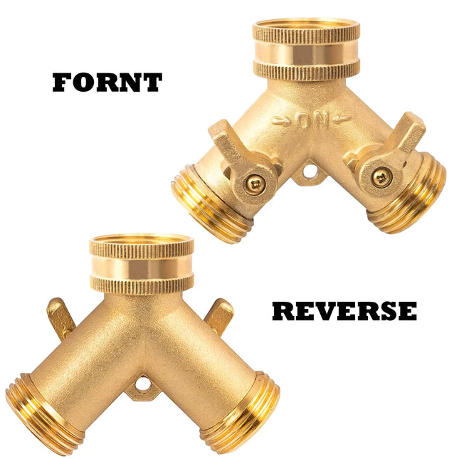 3/4 Inch 2 Way Brass Garden Hose Splitter Y-Type Tap Watering Connector Distributor for Outdoor Faucet - product image 2
