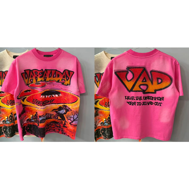 Street Trend Hip-hop Retro VARE ALL DAY Camiseta casual de manga corta y cuello redondo para hombre y mujer