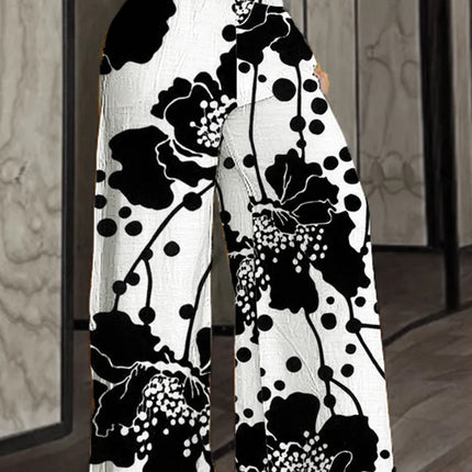 Women Plus Size Wide Leg Pants Elastic High Waist Loose Fit Abstract Print Pants Casual All-Season Trousers Female Streetwear