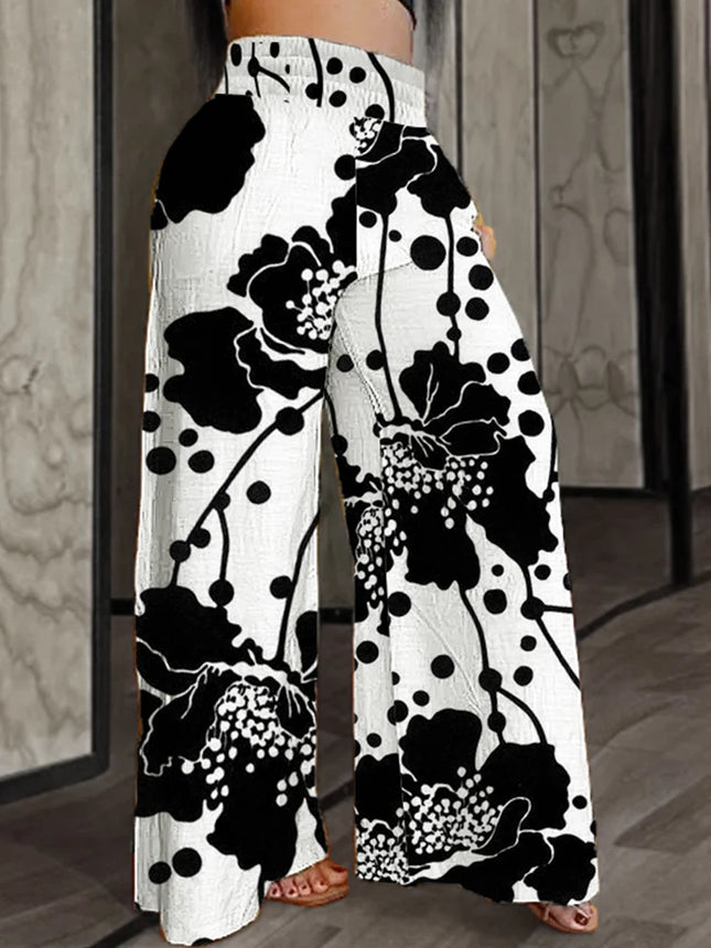 Women Plus Size Wide Leg Pants Elastic High Waist Loose Fit Abstract Print Pants Casual All-Season - product image 2