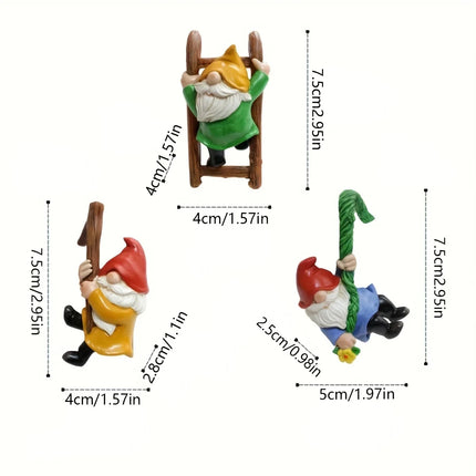 3Pc Flower Pot Dwarf Hanging Ornaments, Mini Dwarf Resin Statue, Garden Dwarf Micro Landscape Decorative Statue, Outdoor Miniature Statue Accessories,