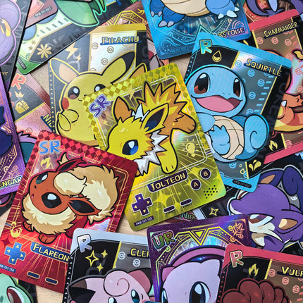 Holographic 59Pcs Chibi PokeBaBy Cute DIY Card Pokemon Shiny 1996 Q151 Anime Version Classical Collection Cards Gengar Charizard