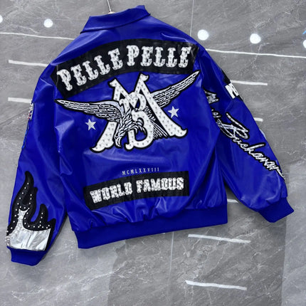 American-style heavy-duty jackets for men vintage embroidery baseball jacket unisex leather jacket motorcycle coats men jacket