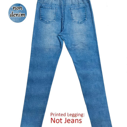 Fashion Women's Faux Denim Printed Skinny Pants, High-Elastic Seamless Leggings with Fake Pockets, Full-Length Sports Leggings