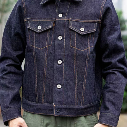 Red Tornado 21oz Type 3 Trucker Jacket in Indigo Rugged Style Men's Raw Selvage Denim Outerwear One-washed