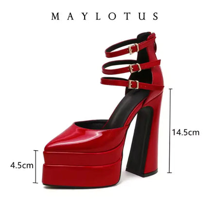 Size 35-42 Point Toe High Heels Platform Women's Shoes With Straps Sexy Pump Latest Buckle Casual Pumps Female Chunky Shoes