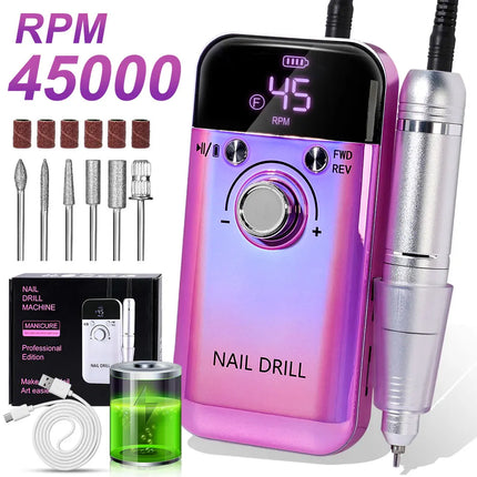 LIMEGIRL, 45000RPM Electric Nail Drill Polisher Rechargeable Portable Electric Nail File Machine Kit for Home Acrylic Gel Nails Polishing