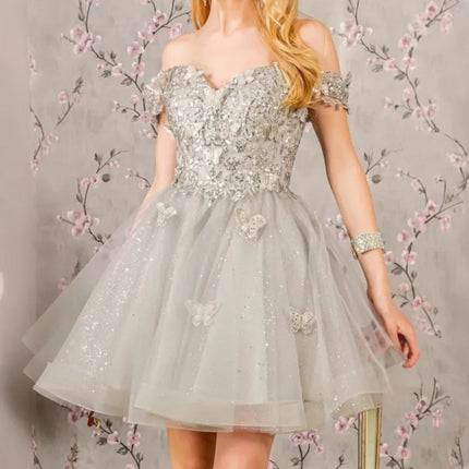 3D Butterfly Short Sweetheart Homecoming Dresses Sparkly Sequin Tulle Prom Dress Off Shoulder Appliques Party Gowns Women Teens