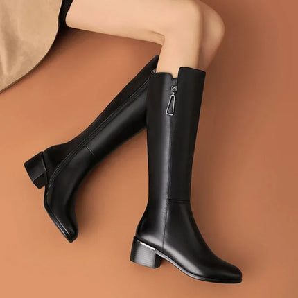 2024 New Women Boots Zipper Thick High Heels Simple Fashion Thick High Heels Autumn Winter Woman Boots Knee High Botas