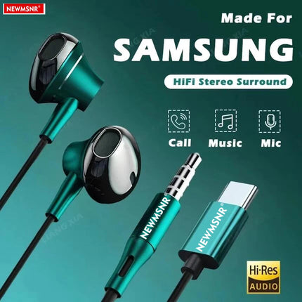 USB-C&3.5mm Headphones HiFi Bass Stereo Volume Control Headset In HD Mic Wired Earbuds For IPhone15-17/Samsung - product imag