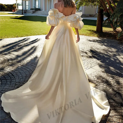 VIKTORIA Romantic Pleat Wedding Dresses for Bride Off the Shoulder Satin A-line Vestido De Casamento Personalized Customized