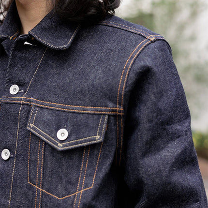 Red Tornado 21oz Type 3 Trucker Jacket in Indigo Rugged Style Men's Raw Selvage Denim Outerwear One-washed
