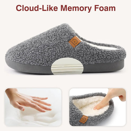 Shevalues Fur Lining Women's Slippers Curly Fleece House Shoes Fuzzy Comfy Warm Bedroom Slides Memory Foam Soft Sole Slippers