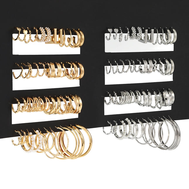 48Pcs Fashion Creative Smooth Big Round Hoop Earring Vintage Aesthetic Imitation Pearl Earrings Women's - product image 2