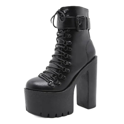 New sexy High heels Fashion Ankle Boots For Women High Heels Casual Cut-outs Buckle Round Toe Chain Thick Heels Platform Shoes