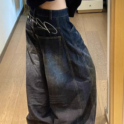Casual Womens Y2K Loose Baggy Jeans Blue Washed High Street Vintage Cargo Pants Wide Leg Oversized Trousers Y2K Pants