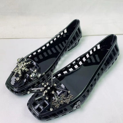 New Korean Ins Jelly Shoes Crystal Shoes Transparent Square Toe Clogs Summer Outdoor Commuting Lazy Slide Sandals