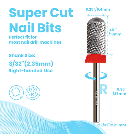 MagiBling Professional Nail Drill Bits Super Cut Carbide Nails Bit Cutter for Hard Acrylic Gel Removal Manicure Tools 3/32''