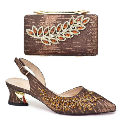 New Design African Women Matching Shoes and Bag Set Decorated with Rhinestone Luxery Shoes Women Wedding Shoes for Women Bride