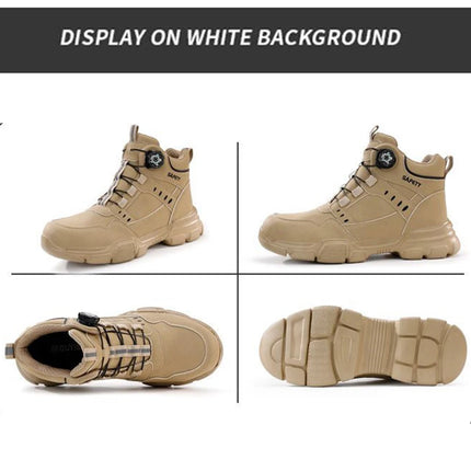 Water Repellent Leather Safety Boots for Men, Lightweight Steel Toe Anti-Smash Anti-Puncture Durable Industrial Outdoor Work Boo