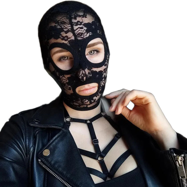 Black Hood Face Covering Lace Mask Women Men Cosplay Halloween Cosplay Identity Concealment Prop Facial Cover-up Masquerade Mask