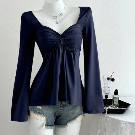 Spring and Autumn New French Design with Twisted Chest, Fashionable Style, Autumn and Winter Hoodie, Long Sleeve Top for Women