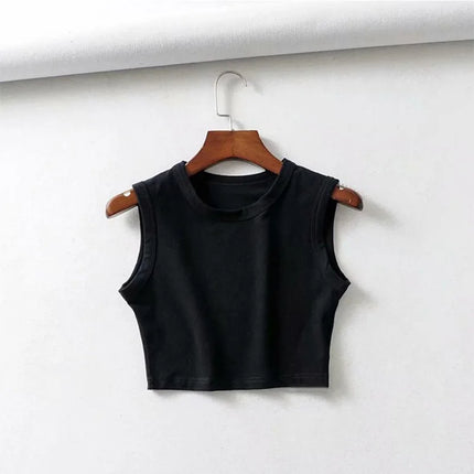 2024 Summer vintage white crop tops women biker black punk sexy tank top korean streetwear cropped sleeveless top feminino