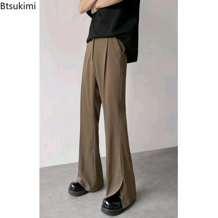 2026 Men's New Brown Black Suit Pants Fashion Social Mens Dress Pants Korean Loose Casual Flared Pants Office Formal Trousers