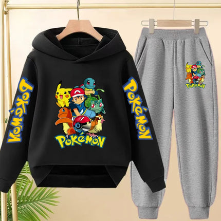 Children Kawaii Pokemons Long sleeves Hoodie Boy Girl 3-12Yrs Clothing Pikachu Sweatshirt Top+Pants Two-piece Casual Jogging Set