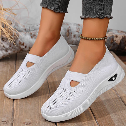 White knit slip-on sneakers with instep cutouts