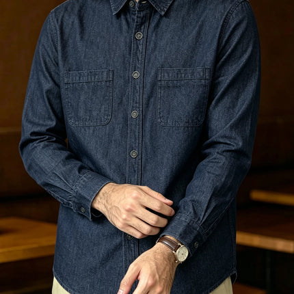 2026 Spring Summer New Men Light Business Denim Shirt, Elegant Italian Style Button Down Casual Commute Formal Wear Top