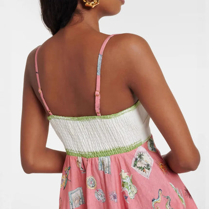 2026 new women's clothing sweet, fresh and fashionable printed super pendulum suspender dress