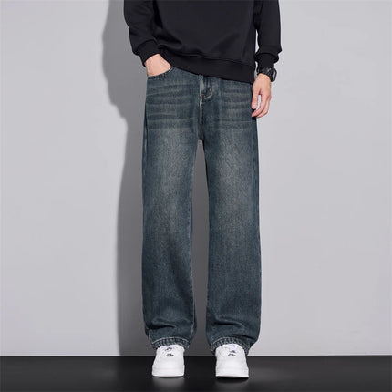 Fleece Jeans Winter Wide Leg Men's Warm Plush Velvet Denim Pants Fashion Korean Straight Streetwear Loose Thick Thermal Trousers