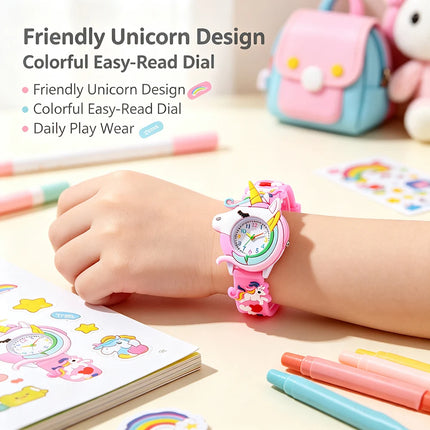 New 3D Cartoon Unicorn Children Watches For Girls Cute Pink Blue Kids Boys Watch School Student Gifts Quartz Clock