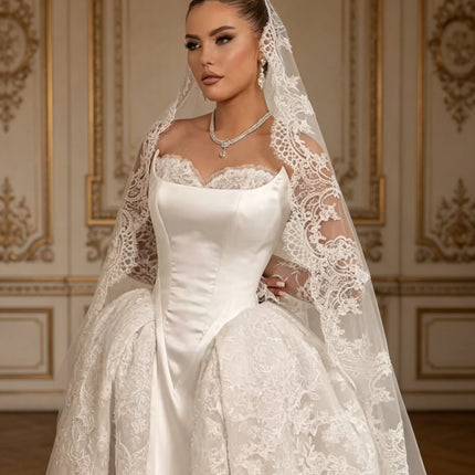 Exquisite  New A-Line Wedding Dresses Pleat Pearls Stain Bridal Gowns Customized Sweep Train Lace-up Vestidos De Novia