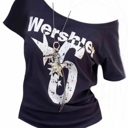 Summer Y2k Sport Off Shoulder Top Women Sexy Vintage 2000s Short Sleeve T Shirt Lady Body Basic Crop Top Female Casual
