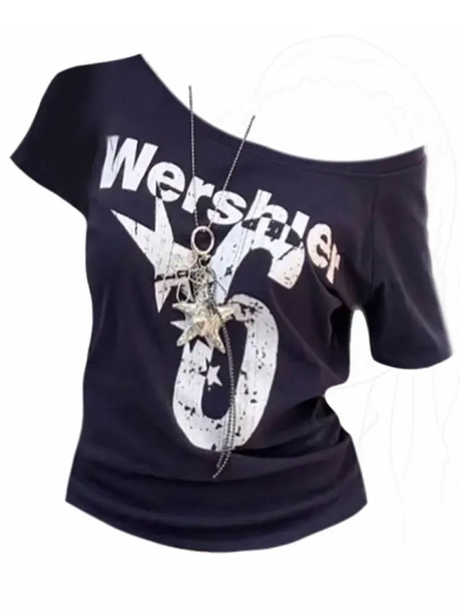 Sommer Y2K Sport Off-Shoulder Top Damen Sexy Vintage 2000er Kurzarm T-Shirt Lady Body Basic Crop Top Damen Casual