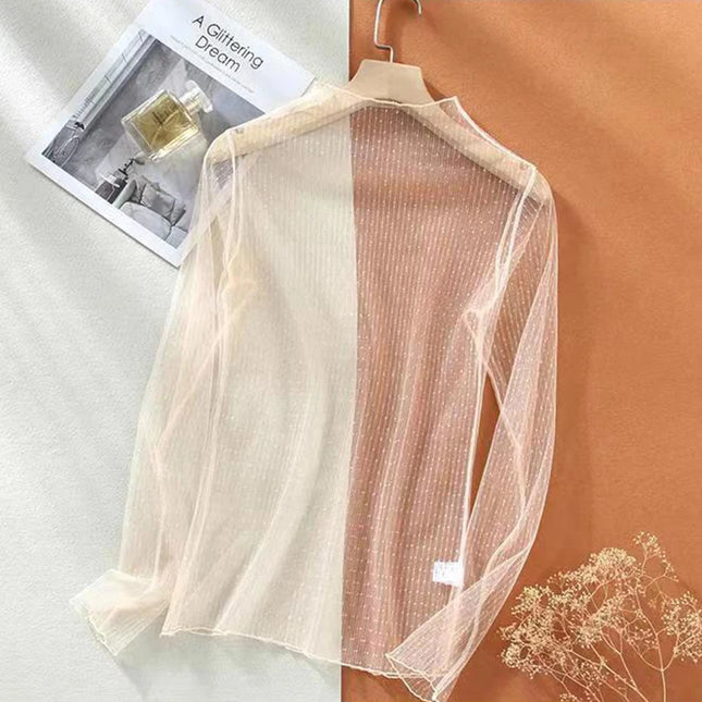 Lace Sheer Women‘s T-Shirt Fashion Mesh Summer Thin Bottom Shirt Transparent Long Sleeve Blouses Ladies - product image 7
